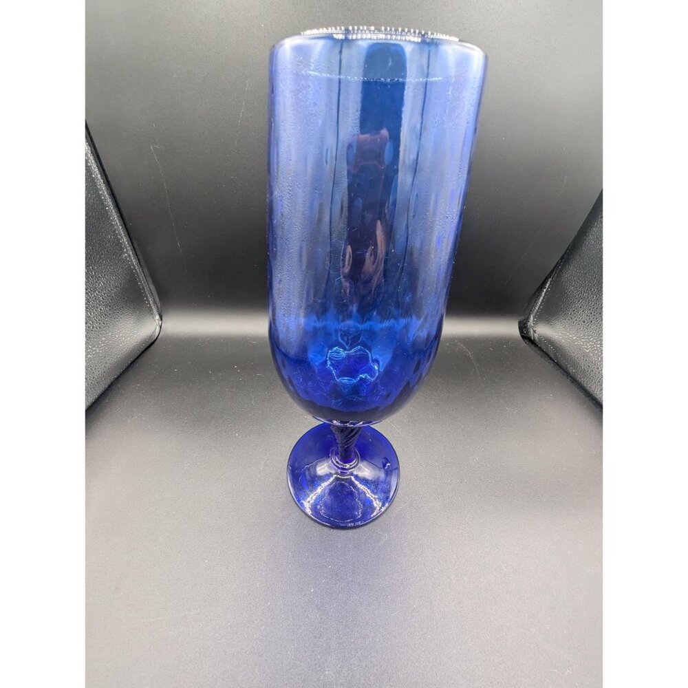 Vintage EMPOLI Italian Optic Art Glass Vase Cobalt Blue Twist Stem Footed 11” - Picture 12 of 14